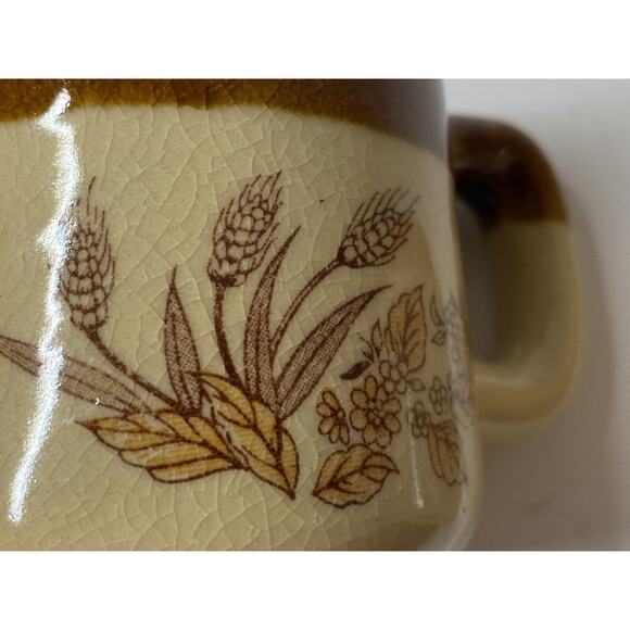 2 Coffee Tea Cups Vintage Brown Glaze Wheat Flower Theme Made in Japan Mugs 70s - Picture 5 of 6